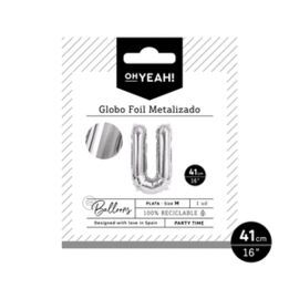 GLOBO POLIAMIDA LETRA U 41CM-16 PLATA METALIZADO 1