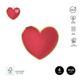 SET 6 PLATOS FORMA CORAZON 25X23CM CARTON FSC MIX7