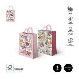 BOLSA FELIZ DIA MAMA FLORAL SUR. 26X10X32 CM 1UD