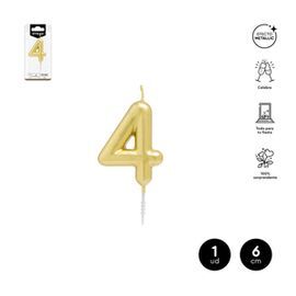 VELA CERA NUMERO 4 ORO 6 CM