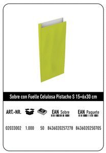 SOBRE CELULOSA S 15+6X30 PISTACHO PAQUETE 25 UDS