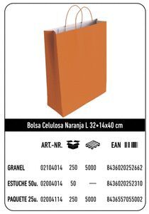 BOLSA CELULOSA L 32+14X40 NARANJA