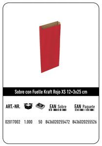 SOBRE KRAFT XS 12+3X25 ROJO PAQUETE 25 UDS