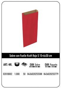 SOBRE KRAFT S 15+6X30 ROJO PAQUETE 25 UDS