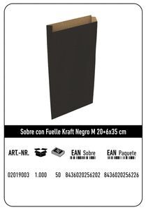 SOBRE KRAFT M 20+6X35 NEGRO PAQUETE 25 UDS