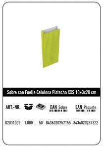 SOBRE CELULOSA XXS10+3X20 PISTACHO PAQUETE 25 UDS