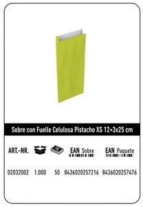 SOBRE CELULOSA XS 12+3X25 PISTACHO PAQUETE 25 UDS
