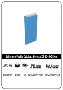 SOBRE CELULOSA XS 12+3X25 CELESTE PAQUETE 25 UDS