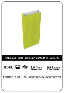 SOBRE CELULOSA M 20+6X35 PISTACHO PAQUETE 25 UDS