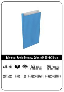 SOBRE CELULOSA M 20+6X35 CELESTE PAQUETE 25 UDS