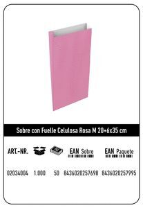 SOBRE CELULOSA M 20+6X35 ROSA PAQUETE 25 UDS