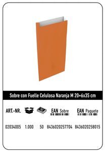 SOBRE CELULOSA M 20+6X35 NARANJA PAQUETE 25 UDS