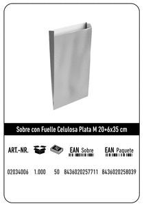 SOBRE CELULOSA M 20+6X35 PLATA PAQUETE 25 UDS
