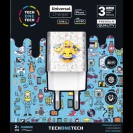 CARGADOR EMOJITECH SMILE, 2X USB, 2,4A ALTO RENDIM