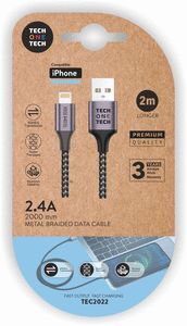 CABLE NYLON GRIS 2 METROS (USB-A A LIGHTNING/APPLE