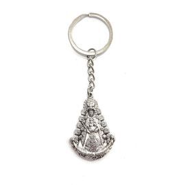 LLAVERO VIRGEN ROCIO SILUETA METAL BAÑO PLATA 40MM