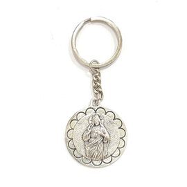 LLAVERO METAL CORAZON JESUS BAÑO DE PLATA 36MM