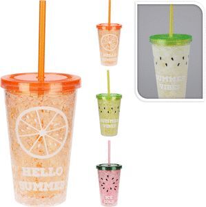 VASO CON TAPA Y PAJITA FRUTA SURTIDOS