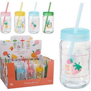 VASO CON TAPA Y PAJITA FRUITS