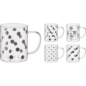 TAZA VIDRIO BLACK   WHITHE 420ML SURTIDAS