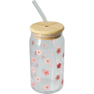 VASO CON TAPA BAMBU Y PAJITA FLORES 500ML SURTIDOS