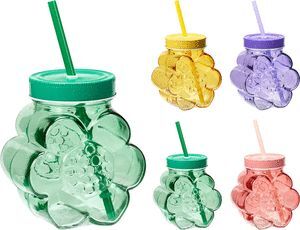 VASO CON TAPA Y PAJITA EN FORMA DE FLOR COLORES SU