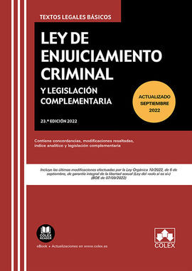 LEY DE ENJUICIAMIENTO CRIMINAL Y LEGISLACIÓN COMPL