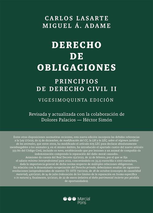 PRINCIPIOS DE DERECHO CIVIL II. DERECHO DE OBLIGACIONES (25ª ED.) - 2022