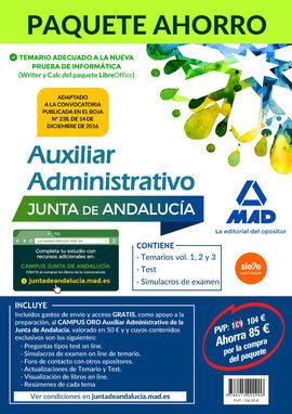 PAQUETE AHORRO AUXILIAR ADMINISTRATIVO JUNTA DE ANDALUCÍA. AHORRA 85 ? (INCLUYE
