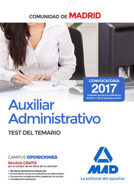 AUXILIAR ADMINISTRATIVO DE LA COMUNIDAD DE MADRID. TEST DEL TEMARIO