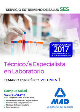 TÉCNICO/A ESPECIALISTA EN LABORATORIO DEL SERVICIO EXTREMEÑO DE SALUD (SES). TEM