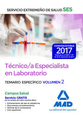 TÉCNICO/A ESPECIALISTA EN LABORATORIO DEL SERVICIO EXTREMEÑO DE SALUD (SES). TEM