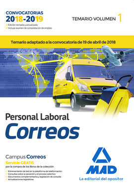 PERSONAL LABORAL DE CORREOS Y TELÉGRAFOS. TEMARIO VOLUMEN 1