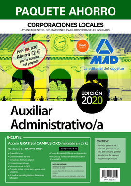 PAQUETE AHORRO AUXILIAR ADMINISTRATIVO DE CORPORACIONES LOCALES. AHORRA 62  (IN