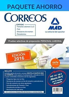 PAQUETE AHORRO PERSONAL LABORAL CORREOS. AHORRO DE 60 ? (INCLUYE TEMARIOS 1 Y 2,
