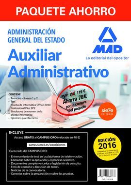 PAQUETE AHORRO AUXILIAR ADMINISTRATIVO DEL ESTADO. AHORRO DE 78 ? (TEMARIOS 1 Y