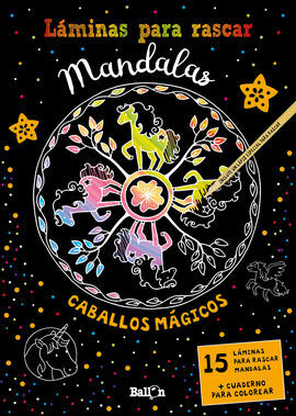 LÁMINAS PARA RASCAR MANDALAS - CABALLOS MÁGICOS